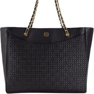 Tory Burch Bryant Quilted Black Leather Tote Bag